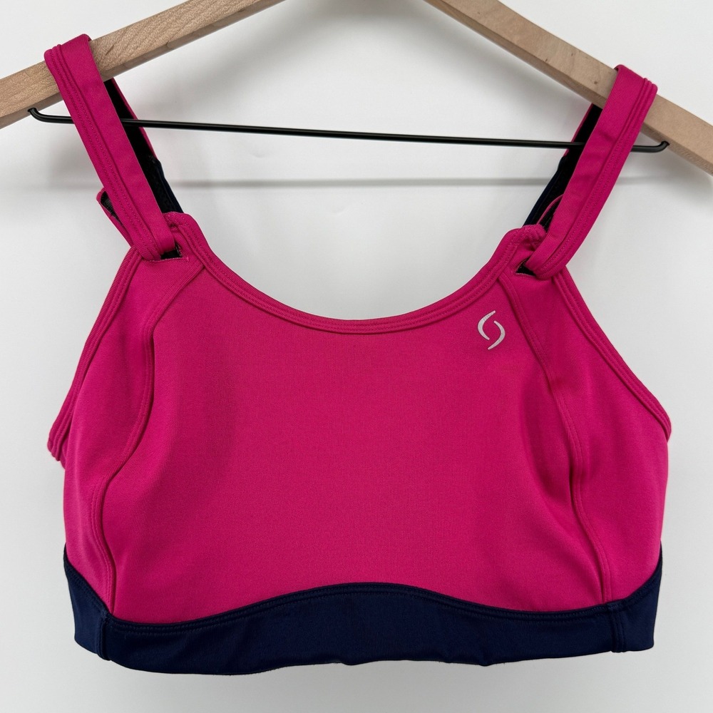 Brooks Moving Comfort Fiona Wireless Sports Bra Pink Blue 36D Hook Loop 350064